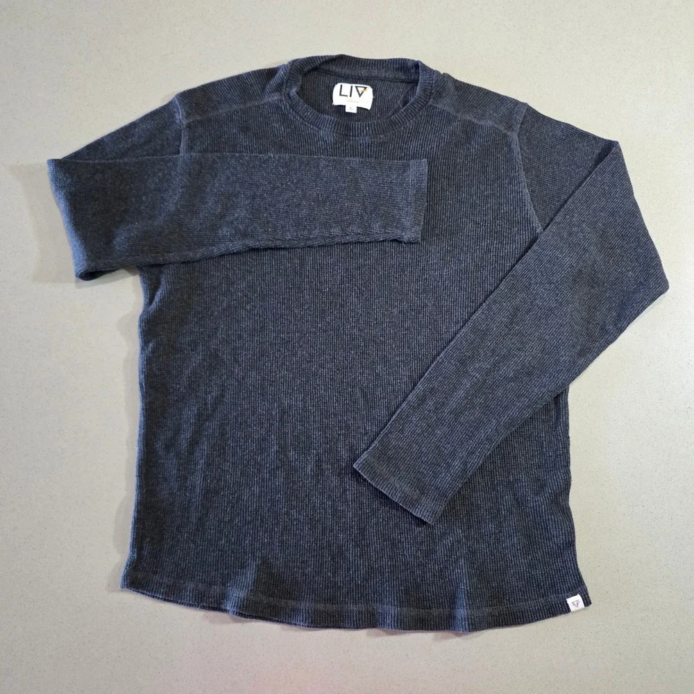 LIV Outdoor Mens Large Charcoal Gray Ribbed Thermal Long Sleeve Crew Neck Shirt